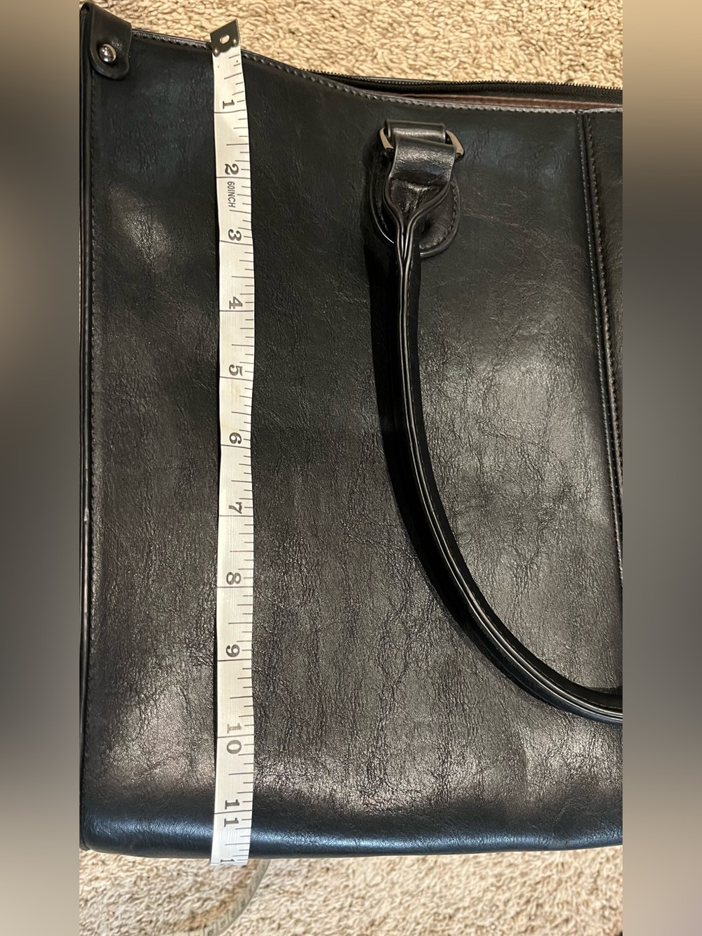 Sleek Black Leather Laptop Tote - Professional Work Bag - Picture 8 of 9